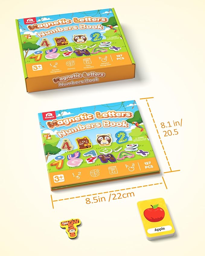 Coogam Magnetic Letters and Numbers, 36 Animal & Fruit Fridge Magnets, Uppercase Lowercase Alphabet Number Matching Game, Educational Spelling Learning Flashcards Toy Gift for 3 4 5 Years Old Kids