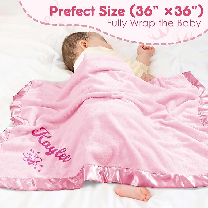 Personalized Baby Blanket with Name, Custom Flannel Swaddle Blankets, Customized Receiving Blanket for Girls, Baby Shower Birthday for Newborn - Pink(36" x 36")