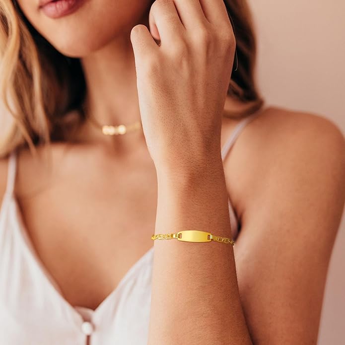Personalized Baby ID Bracelet - 18K Gold Plated Tri-Color Chain Custom Name ID Plate Bar Bracelet for Children Toddler from Mom,Engraved Kid Name Customized Birthday,Back To School Gift for Daughter