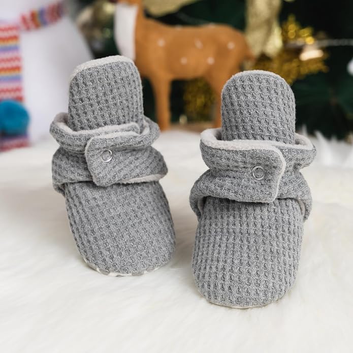 Sawimlgy Newborn Infant Baby Girl Boy Cotton Booties Stay On Sock Slippers Soft Bedroom Shoes Non-Skid Ankle Boots With Grippers Toddler Crib Warm Shoe First Walker Birthday Shower
