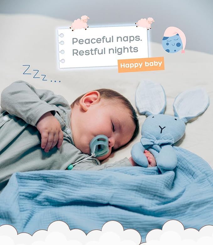 Baby Lovey Blanket β Muslin Security Blanket with Plush Bunny for Newborn Boys or Girls β Soft and Cozy Lovey 24 x 24 inches