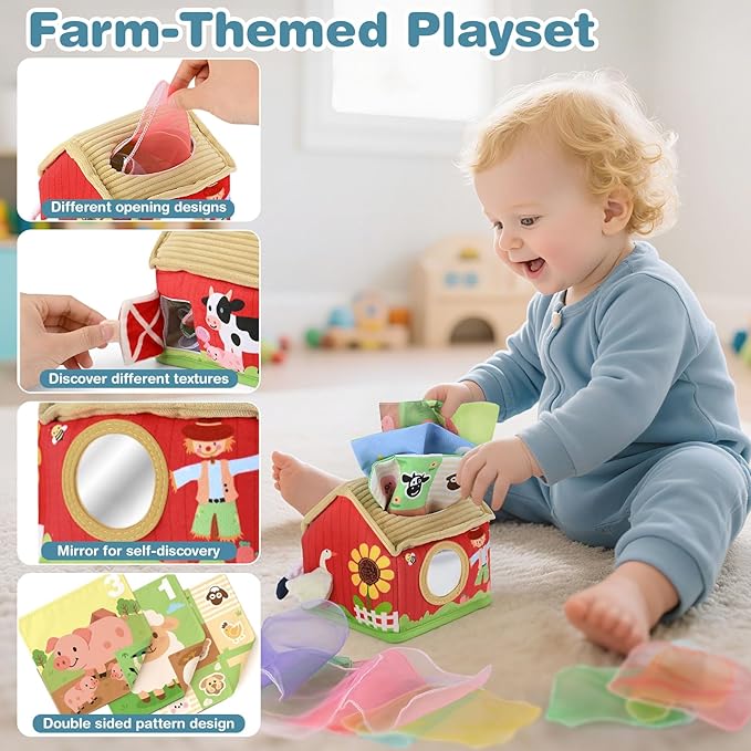 DINORUN Baby Toys 6 to 12 Months - Montessori Tissue Box Toys for Babies 6-12 Months - Infant Newborn Toddlers Sensory Magic Baby Tissue Box Educational High Contrast Toy Development STEM Toy Gift
