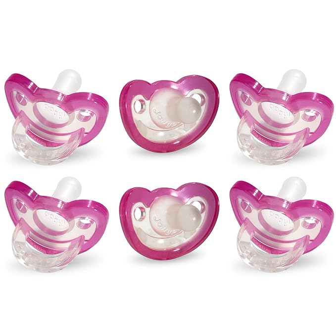 RaZbaby Jollypop Pacifier for Newborns & Up, USA Made, Natural Shaped Orthodontic Binky, Lovingly Shared in NICUs & Hospitals Worldwide, Medical-Grade 100% BPA-Free - 0-3 Months, 6 Pack - Pink