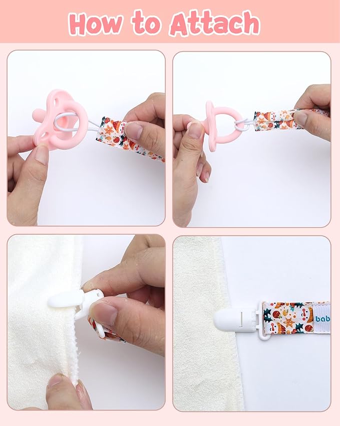 Babygoal Christmas Pacifier Clips 8 Pack, Pacifier Holder Clips for Baby Boys and Girls Fits for Most Pacifier, Binkie Styles & Baby Teethers & Toys and Gift 8PS38-B