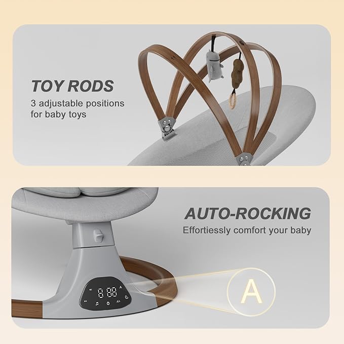 Baby Swings for Infants, Monamii Baby Swing, Bluetooth Infant Swing with Music Speaker, 5 Speeds and Remote Control, Indoor & Outdoor Use (Light Grey)