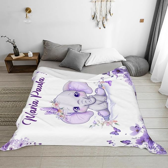 Personalized Baby Blanket with Name, Custom Baby Blanket for Kids Soft Flanne Blankets in Easter Personalized Baby Gifts for Infant Newborn Shower (Purple)
