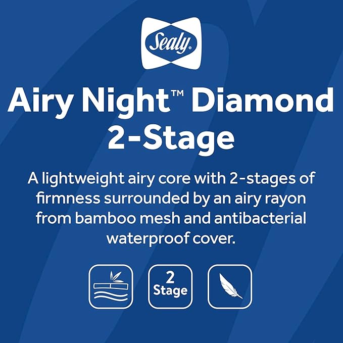 Sealy Baby Airy Night Diamond Breathable Crib Mattress, Made in USA, GREENGUARD GOLD Certified, Supportive & Sustainable Mesh Surface, 2 Stage, Toddler Bed Fit, Safety & Quality Tested, 52x28"