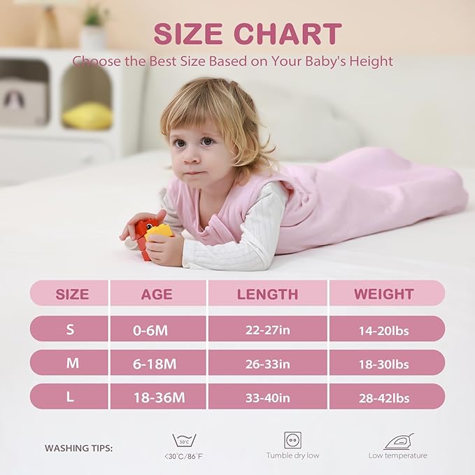 Mosebears Unisex Rayon Made from Bamboo Sleep Sack with 2-Way Zipper,2.5 Tog Baby Winter Sleep Sack (Blush,18-36 Months)