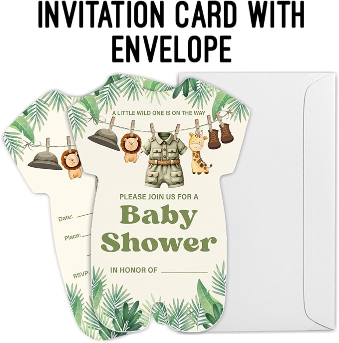 LyoGao Safari Baby Shower Invitations - Greenery Jungle Wild Animal Baby Shower Party Fill in Invites Cards With Envelopes (20 Pack)