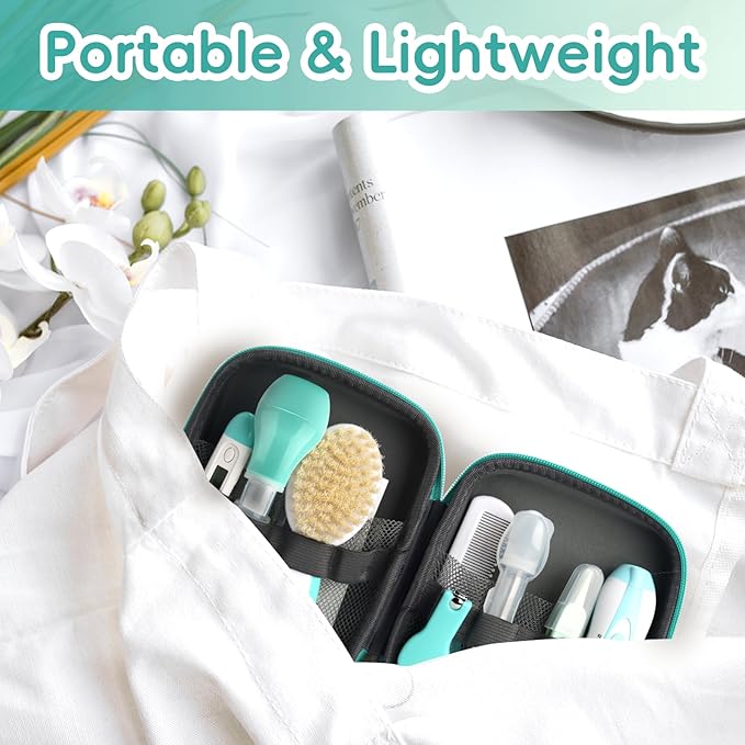 Baby Grooming Kit, Electric Safety Nail Trimmer Baby Nursery Kit,Infant Safety Care Set with Hair Brush Comb Nail Clipper Nasal Aspirator,Baby Essentials Kit for Newborn Girls Boys (20 Pc Green Kit)