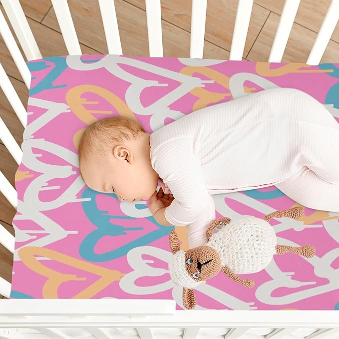 Graffiti Hearts Crib Sheets for Neutral Bassinet Play Sheets,Sheets Toddler Bed Sheets for Baby Boys Girs 39 * 27 * 5in