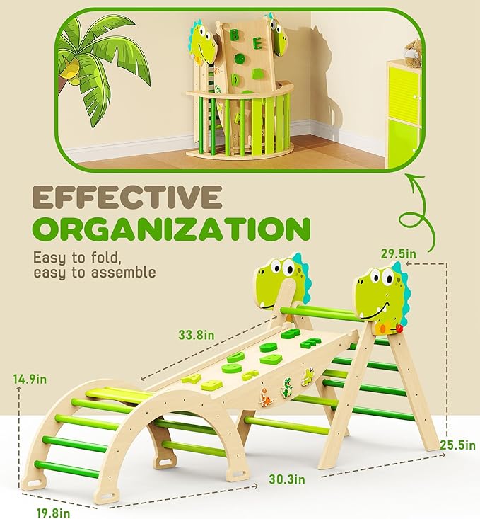 Pikler Triangle Climbing Set - 11-in-1 Foldable Indoor Jungle Gym for Toddler 1.8M-7Y, Baby Climbing Toys, Montessori Climber Gifts, Wooden Climbing Playground for Playroom & Nursery