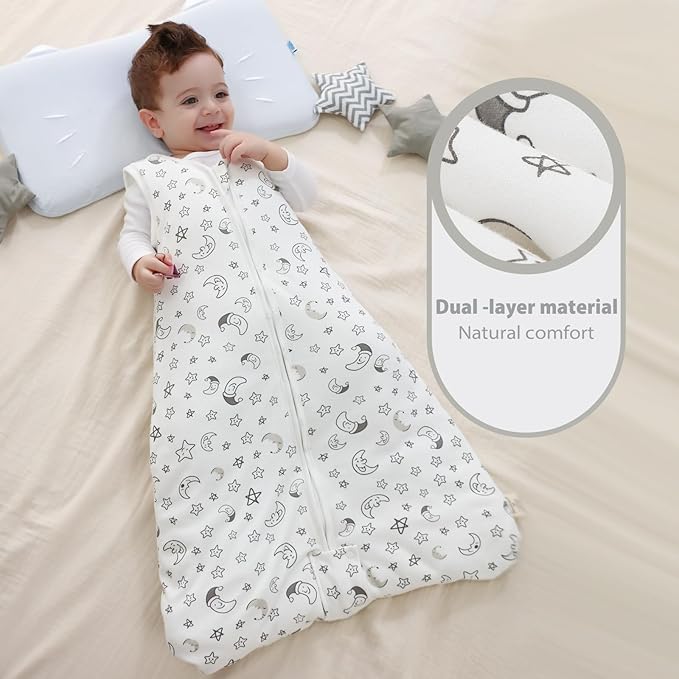 Mosebears Sleep Sack Baby Winter Wearable Blanket with 2-Way Zipper,2.5 TOG Cotton Sleep Sack Unisex (White Star, 0-6 Months)
