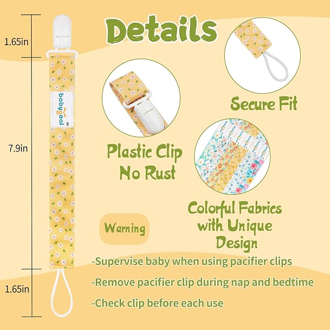Babygoal Floral Pacifier Clips, 6 Pack Binky Paci Holder Clips and Leash for Boys and Girls Fits for Most Pacifier, Binkie Styles & Baby Teethers & Toys and Gift 6PS31
