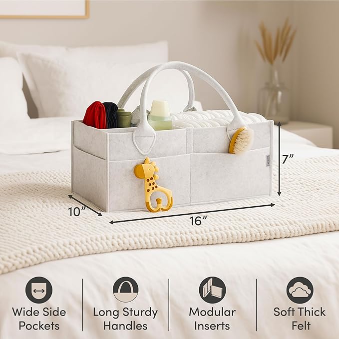 PUTSKA Baby Diaper Caddy Organizer - Nursery Storage Basket for Diaper Station, Baby Basket Shower Gift List and Registry Must-Have, Newborn Essentials, Nursery Decor for Boy or Girl-White,Extra Large