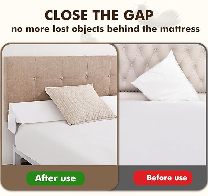 Vekkia Queen Size Bed Wedge Pillow for Headboard, Mattress Gap Filler, Bed Gap Filler to Close The Gap, Triangle Bloster Pillow (0-4.5") Between Your Headboard and Mattress, White