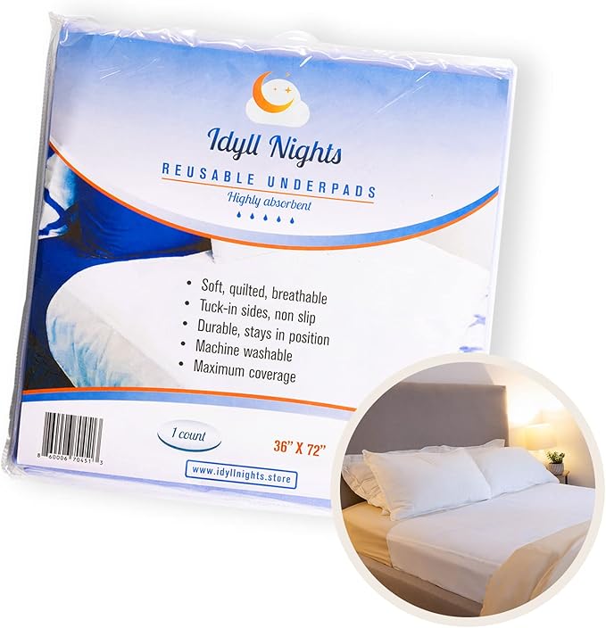 Soft Absorbent Washable Incontinence Bed Pad - Large Waterproof Coverage with Tuck-in-Sides – Leakage & Sweat Linen Protector - Reusable King 36x72 Bed Pad