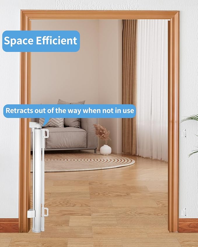 Retractable Baby Gate for Doorways and Stairs, Mesh Safety Gate for Pet, Indoor & Outdoor Use, One-Hand Operation, Easy Installation, 33.6" Tall, Expands to 71" Wide(White,33.6"x71")