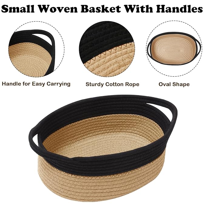 Gift Basket with Gift Bag and Ribbons,Small Rope Woven Shelf Storage,Baskets for Gifts Empty,Birthday,Shower,Decorative Organizer Box for Cat Dog Pet with Handles(Black&Jute)