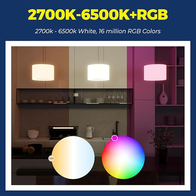 Smart Light Bulbs 100W Equivalent, Works with Alexa/Google Home/Smart Life, 1350LM 11W RGBCW Color Changing LED Light Bulbs, 2.4G WiFi Bluetooth Bulb, No Hub Required, ETL Listed, 2PCS
