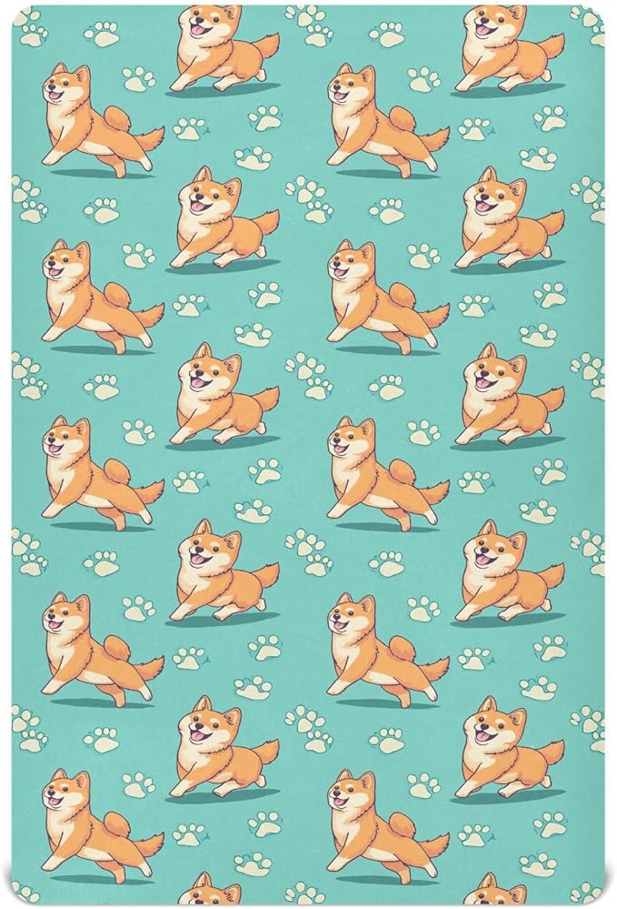 Baby Crib Sheets Fat Shiba Inu Crib Sheets for Boys Girls,Neutral Bassinet Toddler Bed Play Sheets Breathable Soft and Portable 52 * 28 * 9in