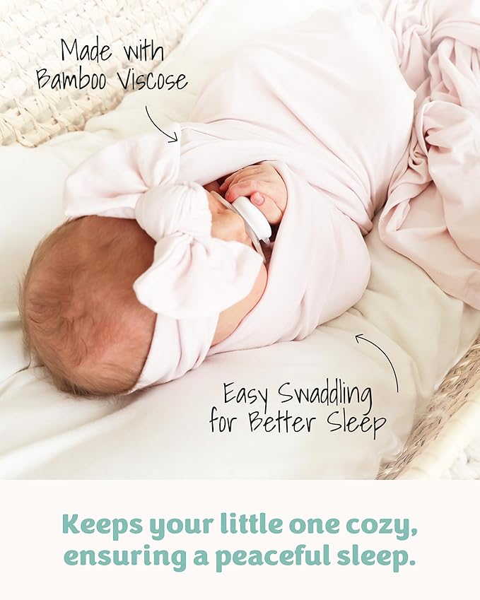 Caden Lane Baby Swaddle & Receiving Blanket, Soft, Breathable & Temperature-Regulating Bamboo Viscose Fabric for Swaddling Newborns, Gender Neutral Infant Blanket for Boys & Girls, Pale Pink