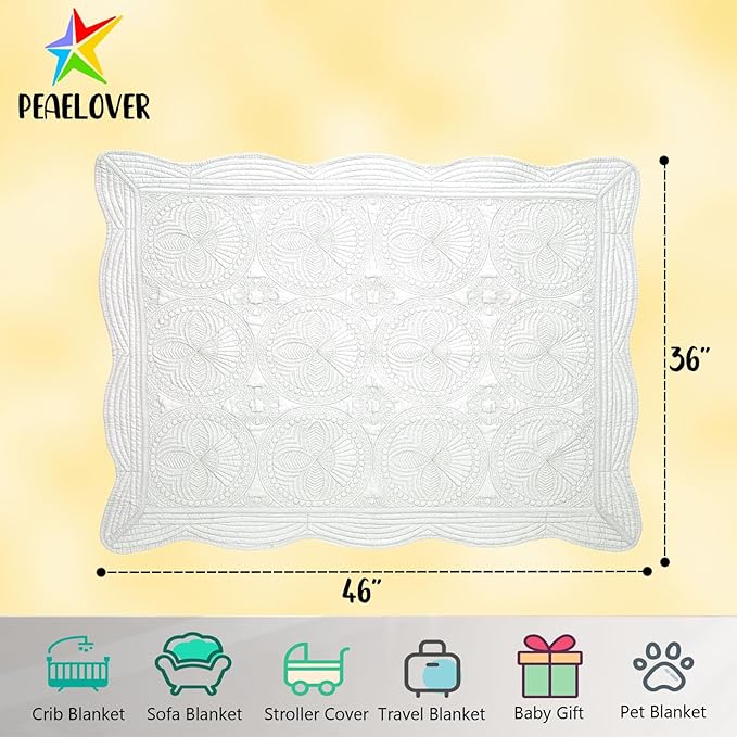 Embossed Baby Quilt Neutral Durable Lightweight Baby Blankets Four Seasons Cotton Nursery Bed Blankets for Personlized Monogram 46x36 Inches (White)