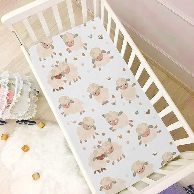 Cute Rams Crib Sheets for Neutral Bassinet Play Sheets,Sheets Toddler Bed Sheets for Baby Boys Girs 39 * 27 * 5in