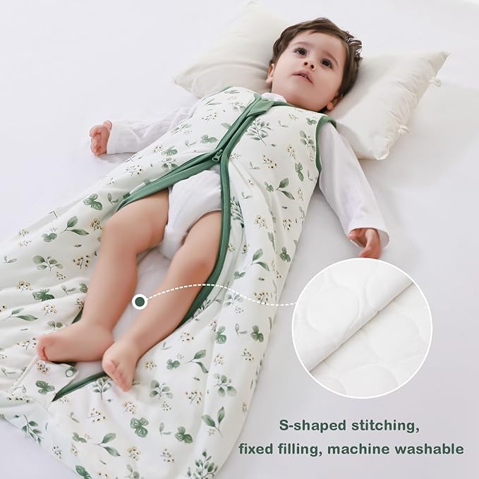 Mosebears Sleep Sack Baby Winter Wearable Blanket with 2-Way Zipper,2.5 TOG Cotton Sleep Sack Unisex(Plant,0-6 Months)