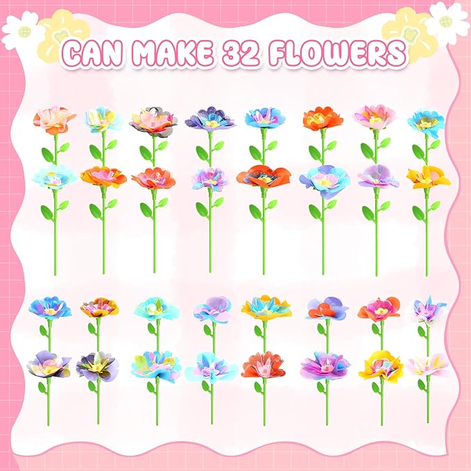 beefunni Flower Bouquet Craft Kits Accessories for Making 32 Flowers, DIY Arts & Crafts Toy Accessories-Flowers Market Toy Parts