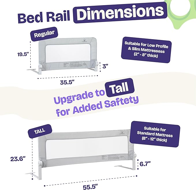 ComfyBumpy 1-Pack Bed Rail for Toddlers 35.5" L x 19.5" H | Toddler Bed Rails for Twin, Full & Toddler Bed Size | Swing Down Bed Rail Guard | Baby Bed Side Rail for Kids | Gray