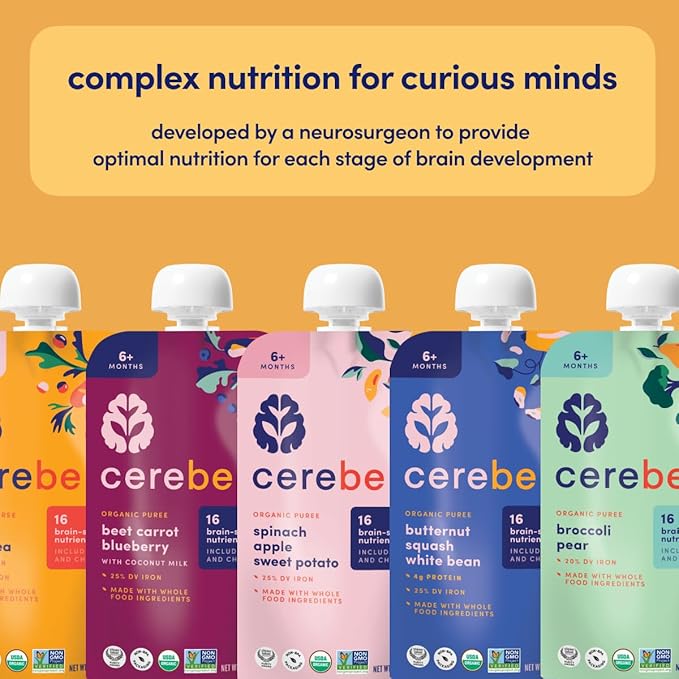 Cerebelly Baby Food Pouches – Organic Veggie Purees for Toddlers | No Added Sugar, Fiber, Non-GMO | Blended Toddler Pouches | 4 Ounce BPA-Free Pouch | Carrot Chickpea | 6 Count