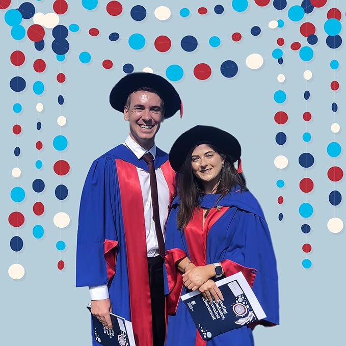 Nautical Party Decorations Circle Dot Garland Navy Blue Red White Hanging Paper Polka Dot Streamer for Nautical Pirate Ahoy Achor Baby Shower Birthday Wedding Bridal Shower Bachelorette Party Supplies