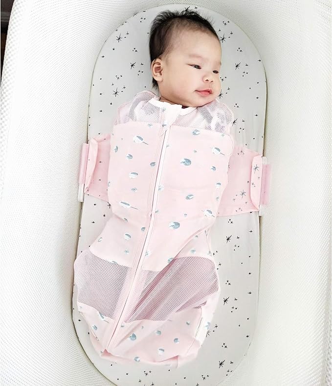 Happiest Baby SNOO Sleep Sack - 100% Organic Cotton Baby Swaddle Blanket - Doctor Designed Promotes Healthy Hip Development (Rose Planets, X-Large)