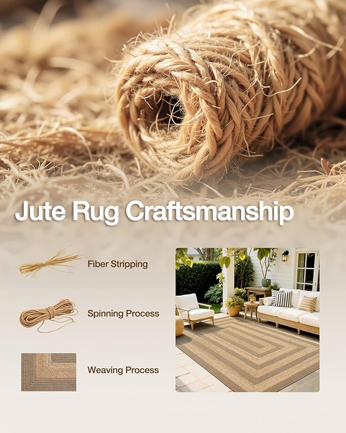 LUMI Jute Area Rug 5x8 for Living Room, Natural Handwoven Rugs Non Slip, Farmhouse Braided Carpets No Shedding for High Traffic, Dining Room, Indoor, Outdoor, Patio