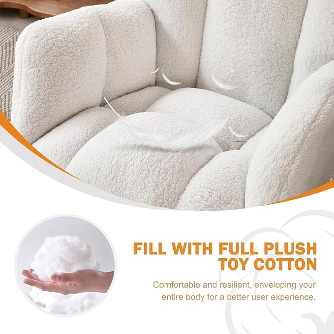 Kiztir Rocking Chair Nursery, High Backrest Teddy Glider Rocker Upholstered Rocker Recliner Modern Rocking Accent Chairs for Bedroom, Living Room, Offices (Ivory)