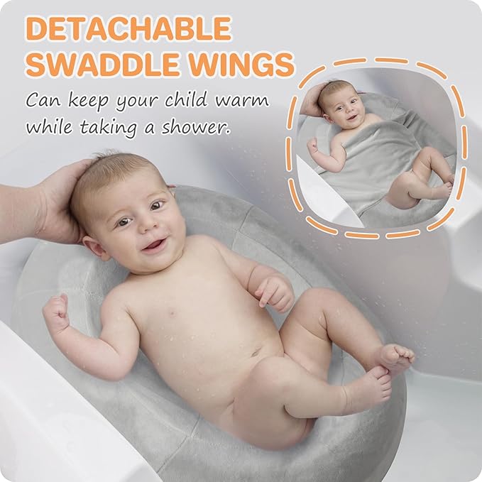 Inflatable Baby Bathtub, NICEMER Infant Bathtub Sink Bather Includes Microfleece Cover 2-in-1 Detachable Swaddle Wings and Storage Bag, Present for 0-6 Months Newborns, Portable Home Travel