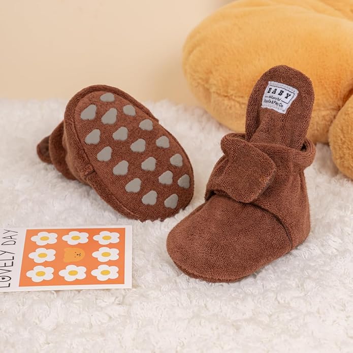 Sawimlgy Newborn Infant Baby Girl Boy Cotton Booties Stay On Sock Slippers Soft Bedroom Shoes Non-Skid Ankle Boots With Grippers Toddler Crib Warm Shoe First Walker Birthday Shower