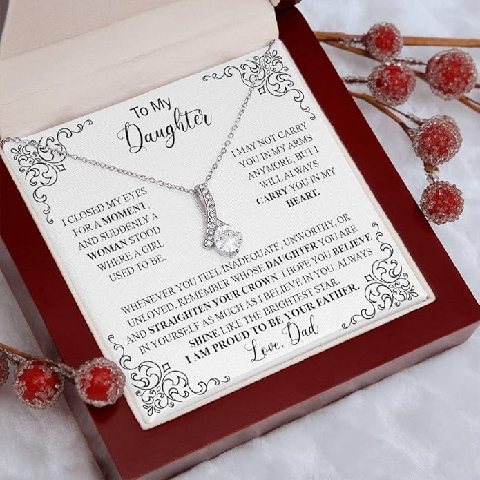 To My Daughter Gift Necklace From Dad or Mom - Badass Daughter Jewelry With Heartfelt Message & Elegant Box