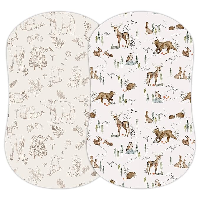 Baby Bassinet Sheets for Boy, Girl (Magic Forest) 2-Pack - Fitted Bedside Bassinet Sheets - Buttery Soft Cotton Blend for Standard Mattress Pad - Compatible with Halo BassiNest