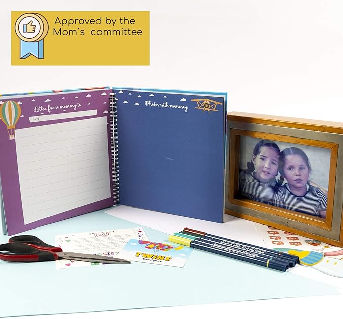 The Adventure Edition | Twins First 5 Years Memory Book with Stickers | Baby 1st Year Milestone Photo Album for Mom & Dad | Newborn Hard Cover Journal | Babies Personalized Keepsake Scrapbook Diary