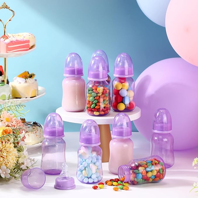 30 Pcs Baby Shower Favors Party Game Mini Baby Bottles Gift Sets for Baby Shower Boy Girl Gender Reveal Birthday Party Supplies Gift (Purple)