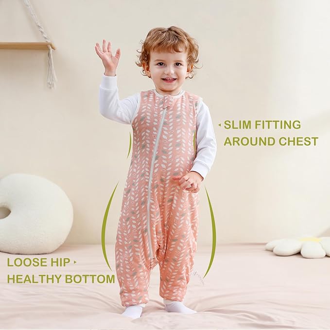 Super Soft Winter 2.5 TOG Sleep Sack with Feet, 100% Organic Cotton Warm Toddler Sleeping Sack with Legs, Feather, Size M