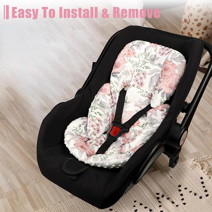 Infant Car Seat Insert, HNHUAMING Baby Car Seat Head & Body Support for Newborn, Ultra Soft Reversible Preemie Carseat Insert Cushion for Girls Boys, Fit Car Seat, Stroller, Swing, Bouncer, Pink