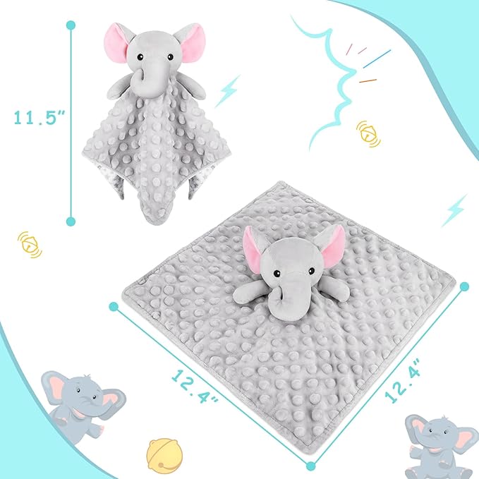 Loveys for Babies,Soft Baby Security Blanket for Newborn Infant Toddler Snuggle Toy Stuffed Animal,Lovey Elephant Security Blankets Baby Unisex Gifts(Gray Elephant,12.4in)
