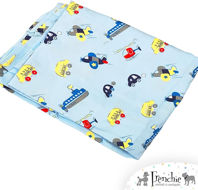 Fitted Crib Sheet Single, 100% Woven Cotton, Toddler Fitted Sheet, Fits Standard Size Baby Mattress 28 x 52 x 8in, Cars, Boats, & Planes (Light Blue)