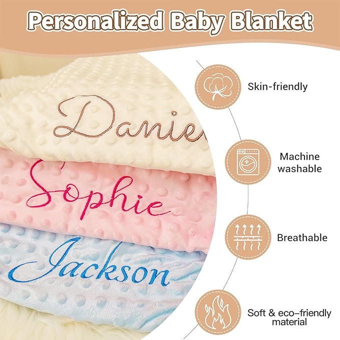 Personalized Name Baby Blanket, Custom Baby Blanket with Embroidered Name, Personalized Baby Blankets Gifts for Girls, Boys, Newborn(30x47in)