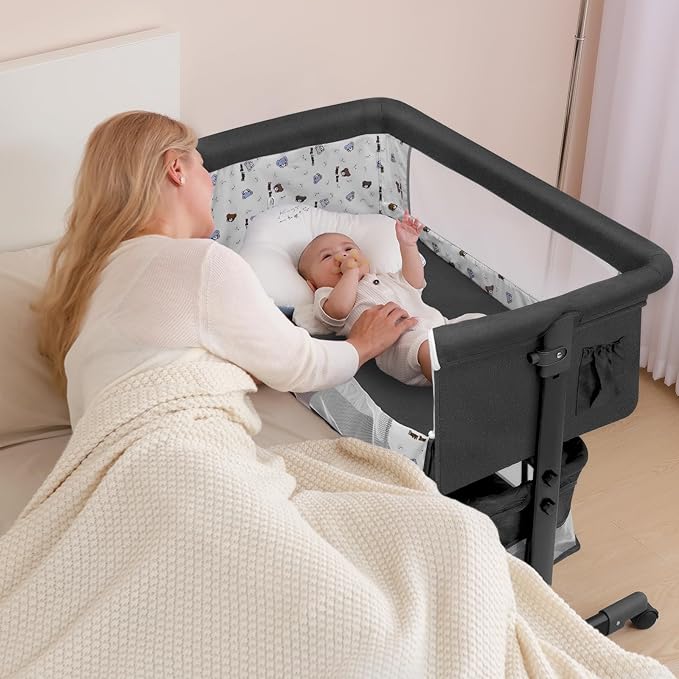 Baby Bassinet, Baby Basinet Bedside Sleeper, Easy to Fold Portable Crib Side Bassinet 2025new Style Girl/boy bassinets (Dark Gray)