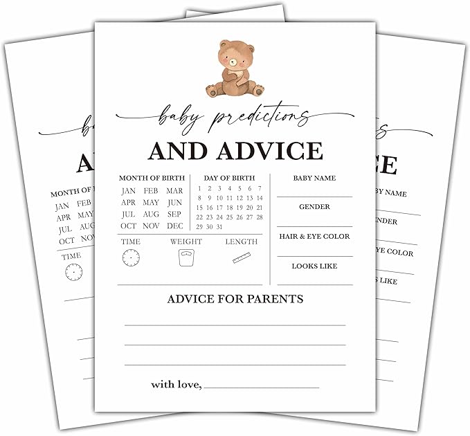 Baby Predictions And Advice Games Set, Minimalism Baby Shower Party Game Card, Boho Bear Themed Gender Neutral Party Ideas Activities, Baby Shower Party Supplies & Decorations -A07