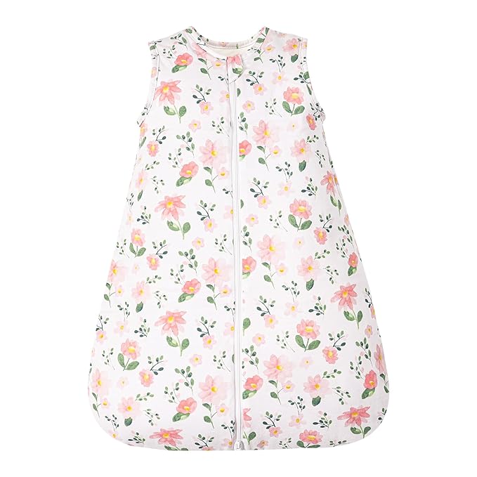 PHF 100% Cotton Baby Sleep Sack 6-12 Months, 2.5 TOG Winter Baby Wearable Blanket with 2-Way Zipper, Warm Comfy Quilted Sleeping Bags, Infant Sleeping Sack for Newborn Girls, Medium Size, Floral